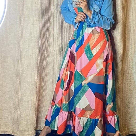 Multicolor Halter Ruffle Hem Maxi Dress - Picture 3 of 8